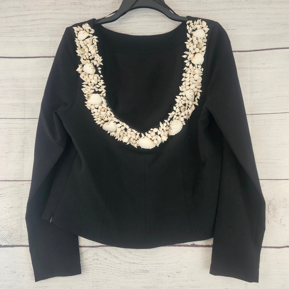 Antonio Melani x Elizabeth Damrich Sz 14 Sea Shell Back Black Boatneck Top L818